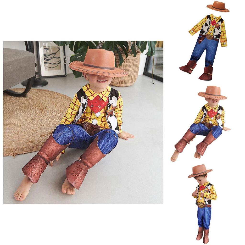 Çocuk Oyuncak Hikayesi Kovboy Woody Tulum Cosplay Kostümü Şapka ve Eşarpla