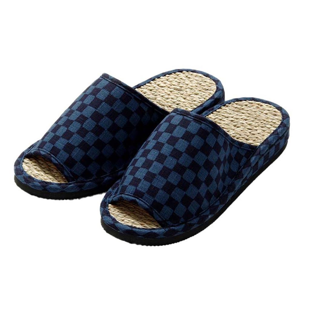 IKEHIKO Checkered Zori Size M sizes Gift Wrapping Perfect for Day or Gift Box Shichito Igusa Slippers, Blue, (Fits 22.5-25cm), Available, Father's