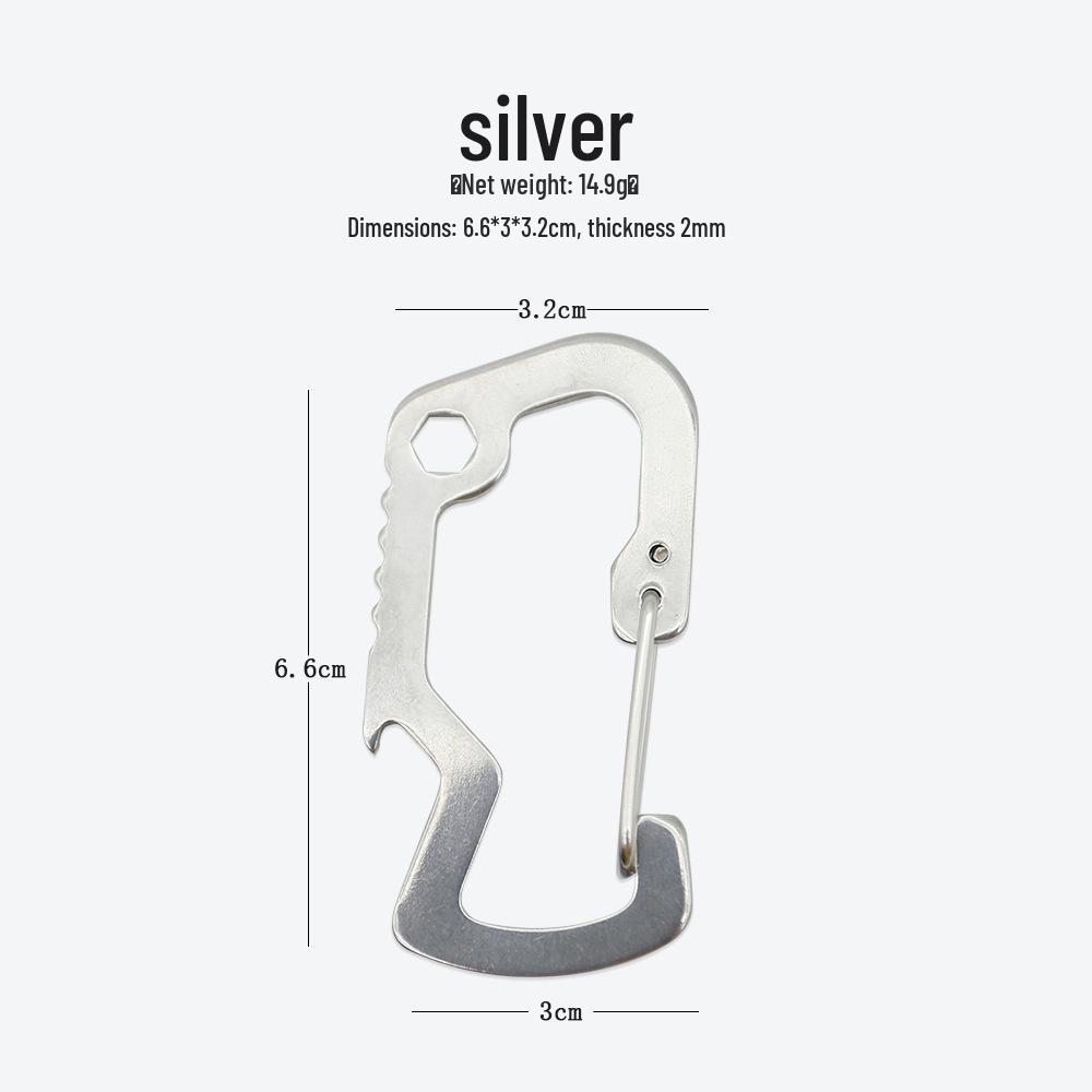 Multi-Function Stainless Steel EDC Carabiner with Bottle Opener & Quick Release Hook серебряный