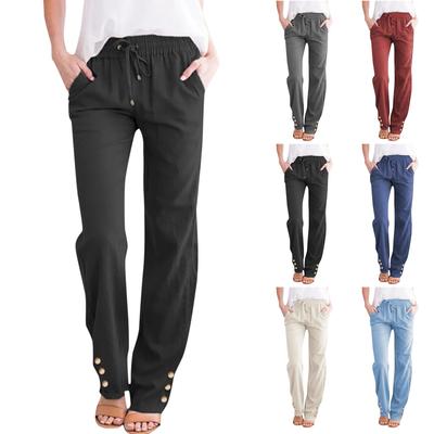 Women's Fashion Casual Straight Trousers Solid Colour Casual Trousers With Pockets Buttoned Casual Pants