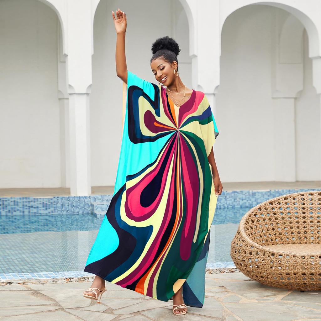 2026 European & American Cotton Beach Cover-up: Loose Robe-Style Long Dress Swimsuit Outerwear for Women