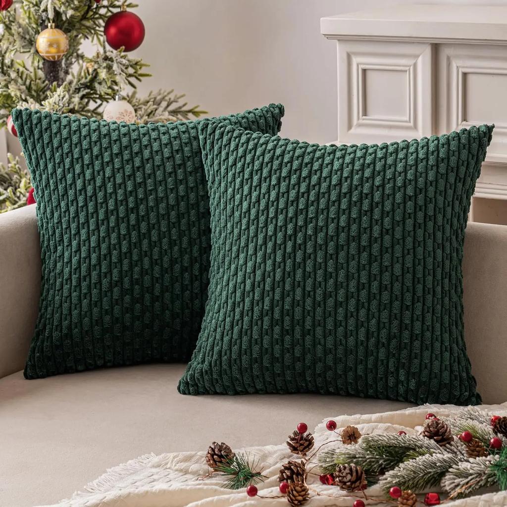 Throw Pillow Covers Soft Corduroy Decor Boho Striped Pillow Cover Pillowcases Home Decor for Christmas Couch Bed Sofa Army Green