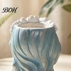Cute Girl Planter for Indoor Plants Planter, Blue Hair Garland Head Decorative Plant Pot Bedroom Resin Succulents Cacti Creative Flower Container