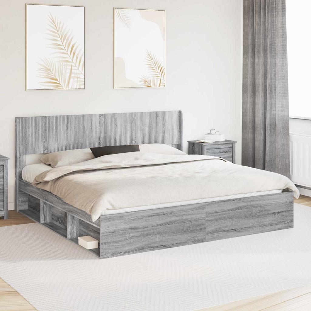 Bed Frame with Storage Space and Headboard Grey Sonoma 180 x 200 cm