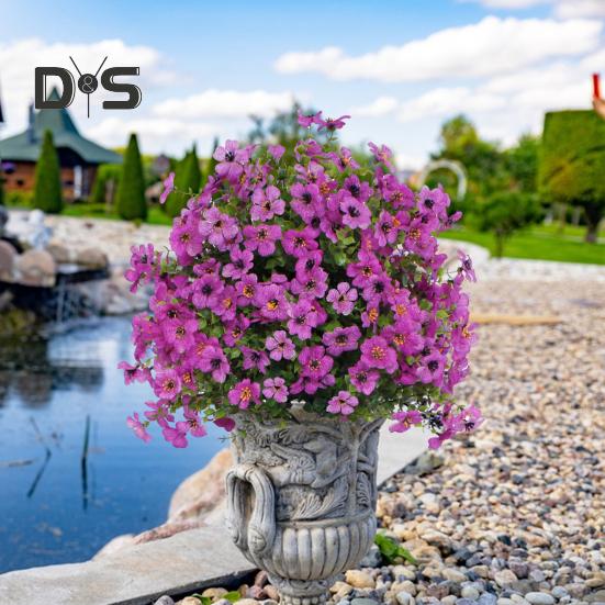 1/2 ks Umělá fialová květina s kolíkem Odolná proti UV záření Faux plastový květinový hrot Vnitřní Venkovní Zahrada Veranda Patio Svatba Party Dekorace