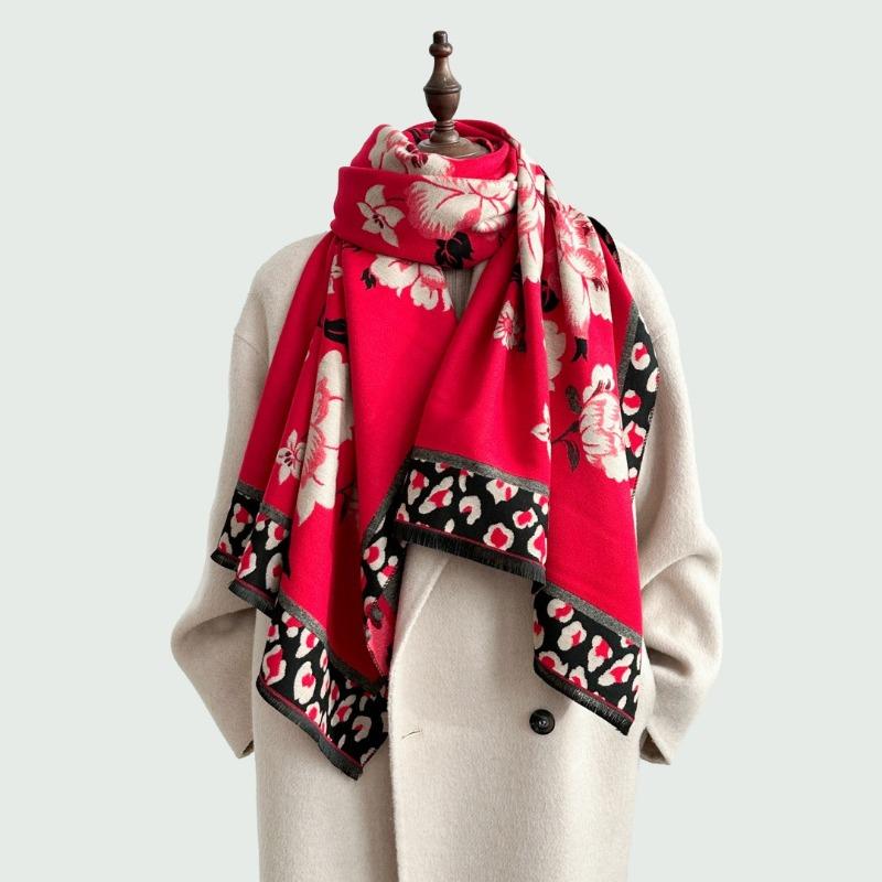 Retro Jacquard Scarf Girl Mother Gift Autumn and Winter Imitation Cashmere Warm Thickened Versatile Scarf Shawl Dual-purpose