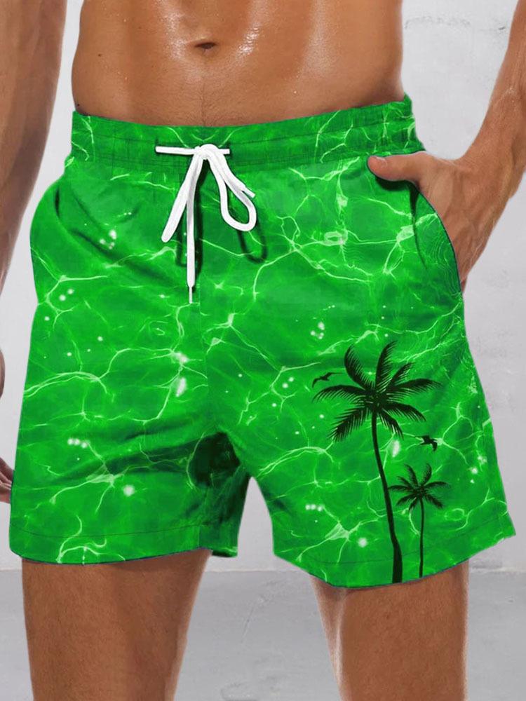 Summer Beach Gradual Change Color Coconut Tree Drawstring Print Seaside Beach Casual Men S Shorts S