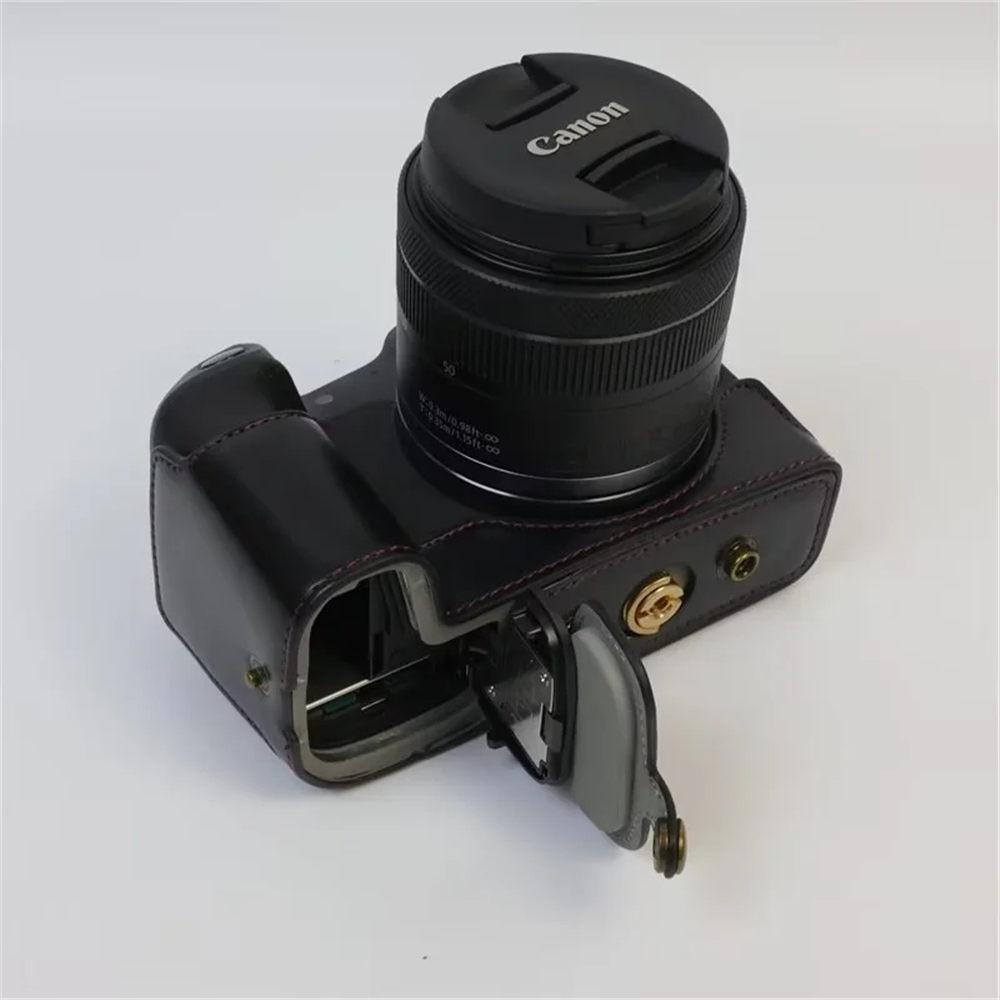 Luxury Version PU Leather Camera Bag Case For Canon EOS R8 EOSR8 24-50mm Lens Battery Open Full Body Cover With Strap