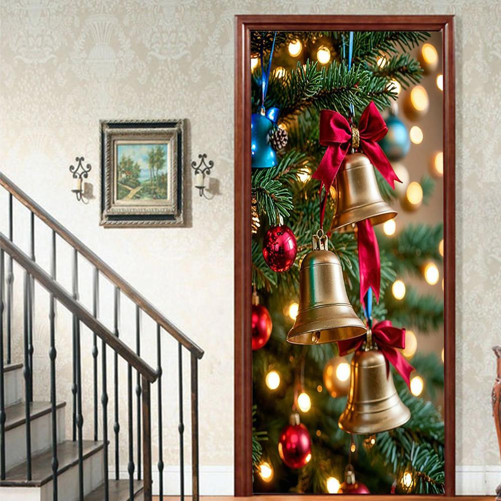 Christmas Tree PVC Self-Adhesive Waterproof Door Sticker Modern Simulation Door Mural Wallpaper Living Room Study Home Decor Art Door Poster