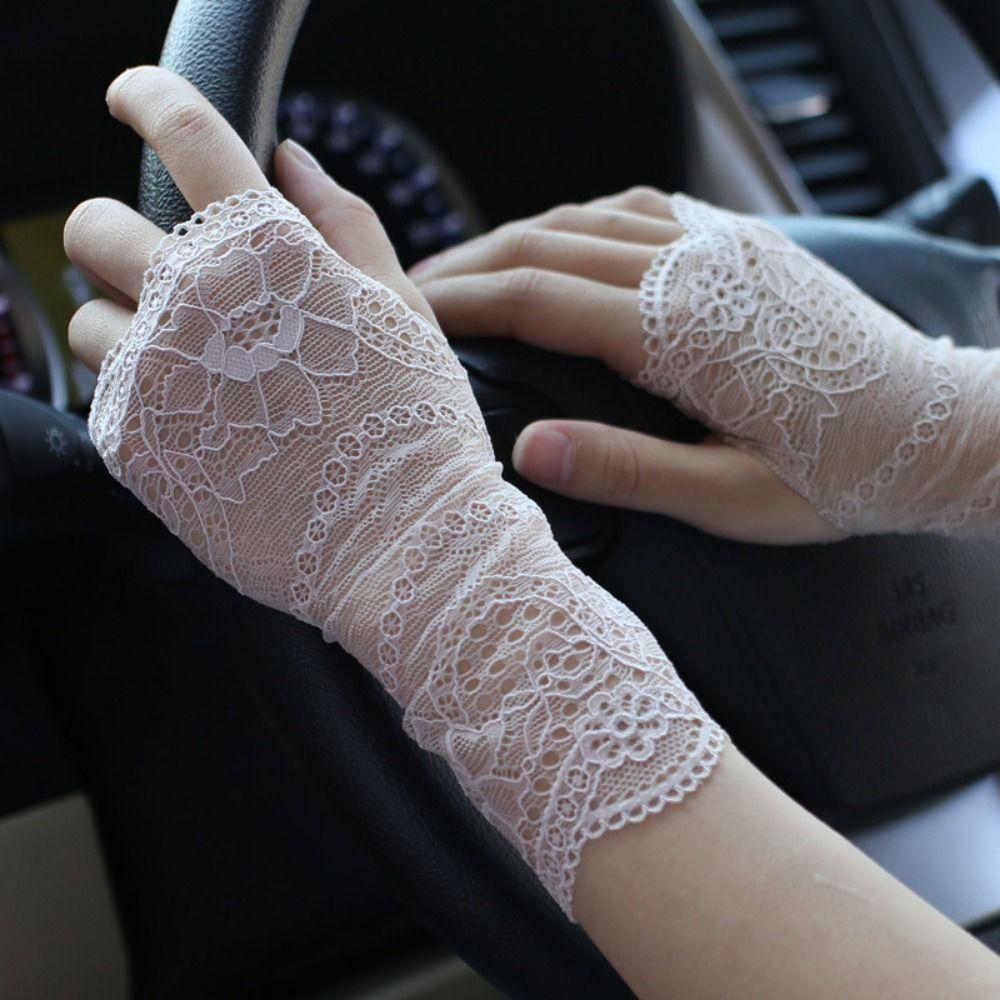 10/15/18/21cm Lace Half Finger Gloves Thin Sun Protection Riding Gloves  For Women