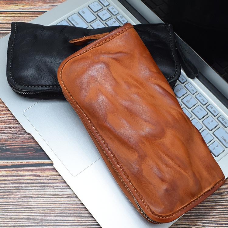 Hand-made Old Washed Tanned Leather Men's Hand Baotou Layer Cowhine Wallet Multi-functional Vintage Large Capacity Money Clip