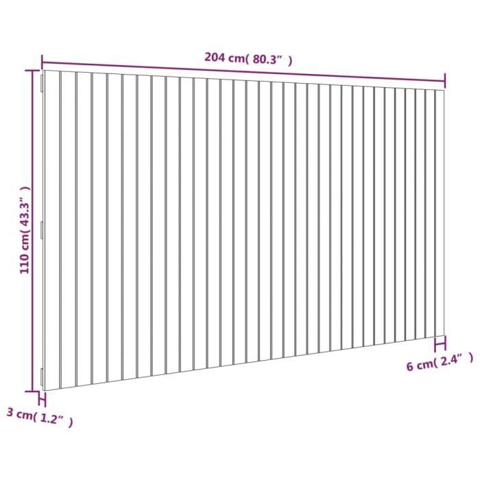 VidaXL Wall-mounted Headboard Grey 204x3x110 Cm Solid Pine Wood 824930