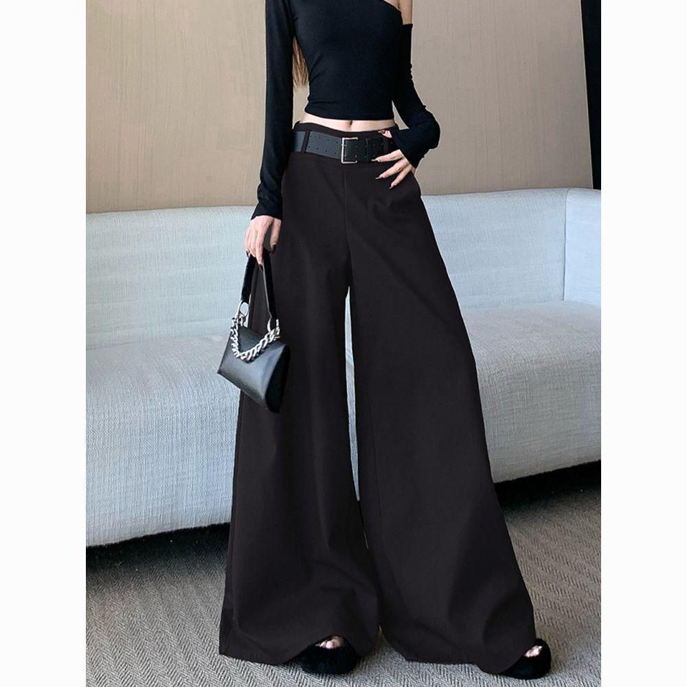 High Waist Slimming Black Wide-Leg Casual Pants S
