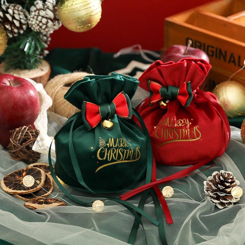 2pcs Elegant Christmas Gift Bags with Drawstring Closur-Foldable Party Favor Bags for Holiday Decorations,Thanksgiving,New Year