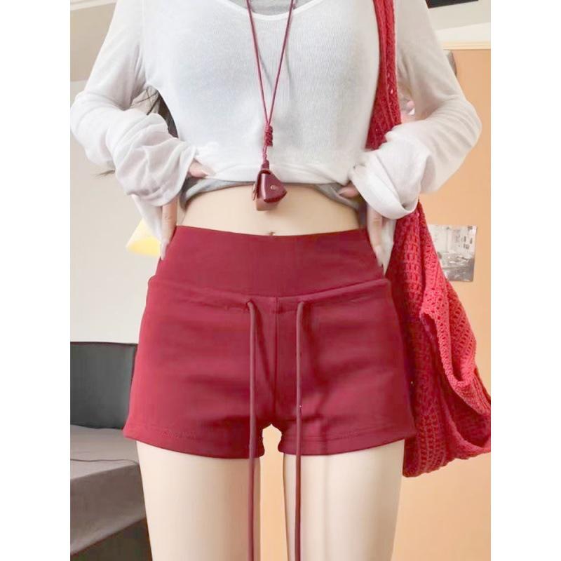 Women's Gray Low-Waist Slimming Sports Shorts – Drawstring Casual Summer Pants