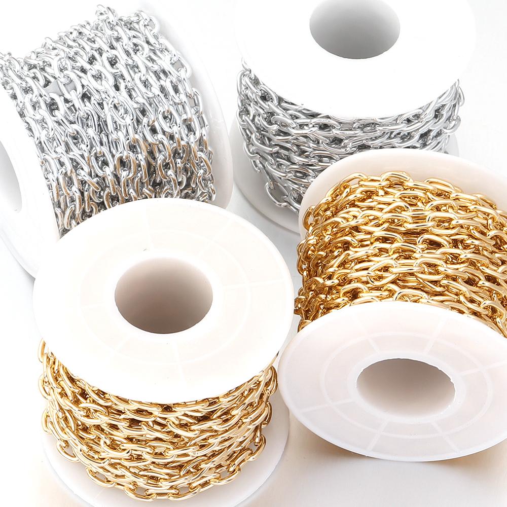 5 Yards/Rolle Aluminiumkette Gold Rhodium Farbe O-förmige Kreuz Metallgliederkette Für Schmuckherstellung DIY Halskette Armband Zubehör