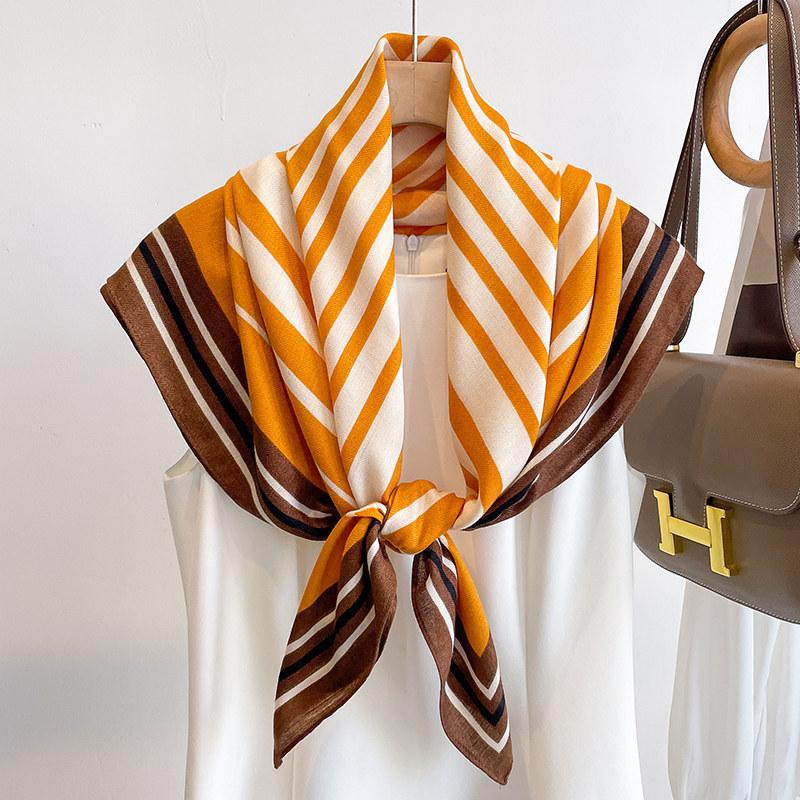 Niche style simple temperament versatile striped large square scarf silk scarf women's spring and autumn new scarf outer shawl 91CM