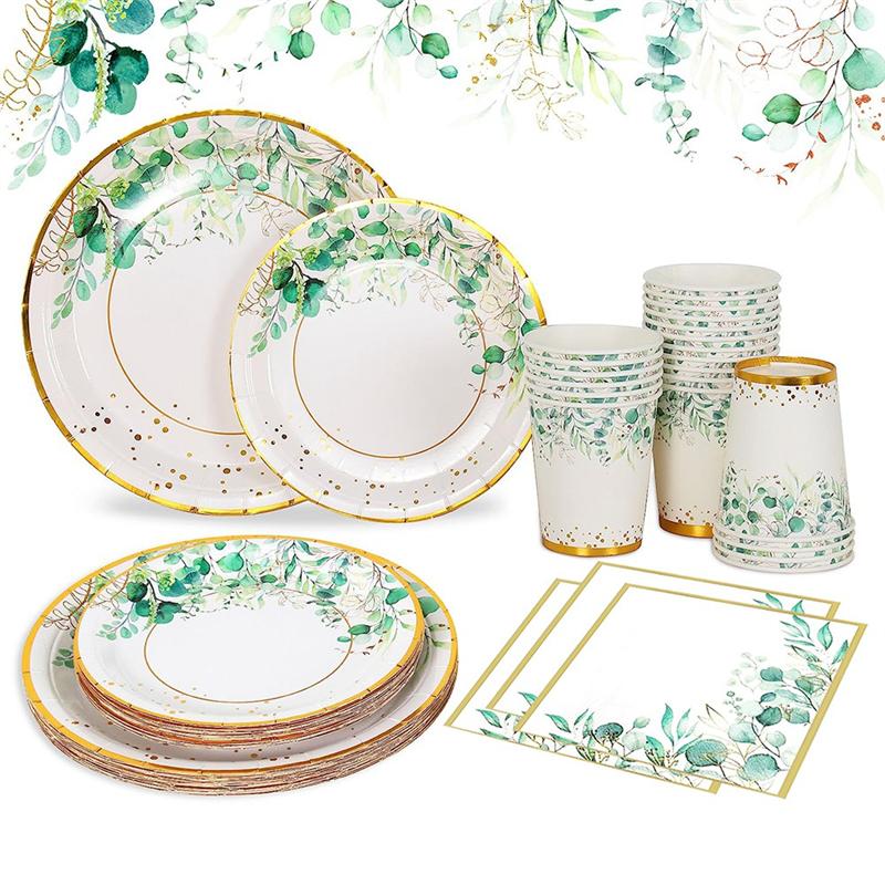 M-Modern-Green Paper Plates Set For 24 People As Shown Sage Green Paper Plates And Napkins Cups Set For Birthday Party Supplies,