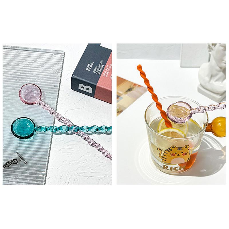 Glass Coffee Scoops With Long Handle Colorful And Cute Teaspoon Kitchen Accessories Milk Dessert Ice Cream Spoon