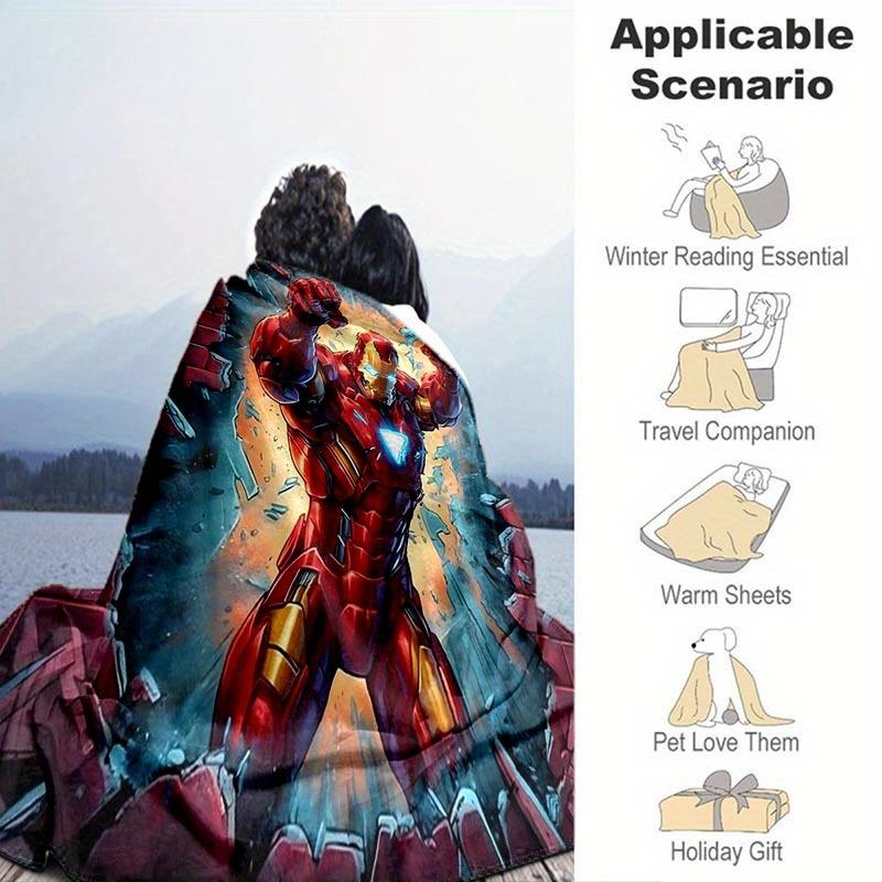 1pc Iron Man Printing Blanket - Soft, All-Season Throw for Living Room, Bedroom,Personalized Gift with Adorable Cartoon Design