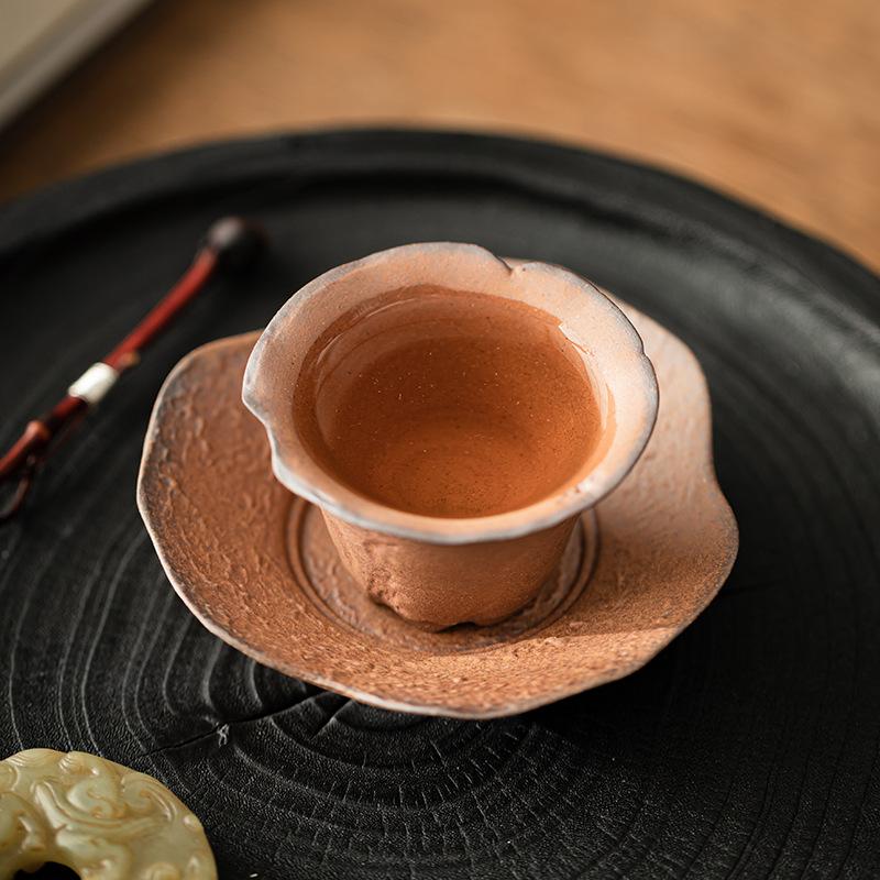 Retro coarse pottery tea saucer, coaster, tea house, kung fu tea holder, Japanese-style cup holder, teacup base, tea ceremony