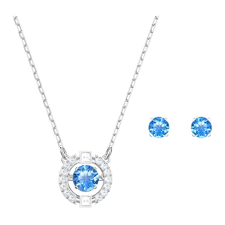 

Swarovski Una Round Earring Necklace Set Women Jewelry Blue Plated-White 5480485 White Box
