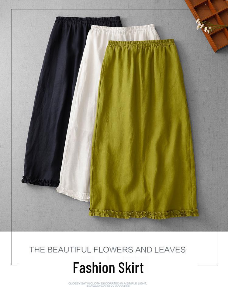 Korean-Style Summer Linen Ruffle Midi Skirt for Women