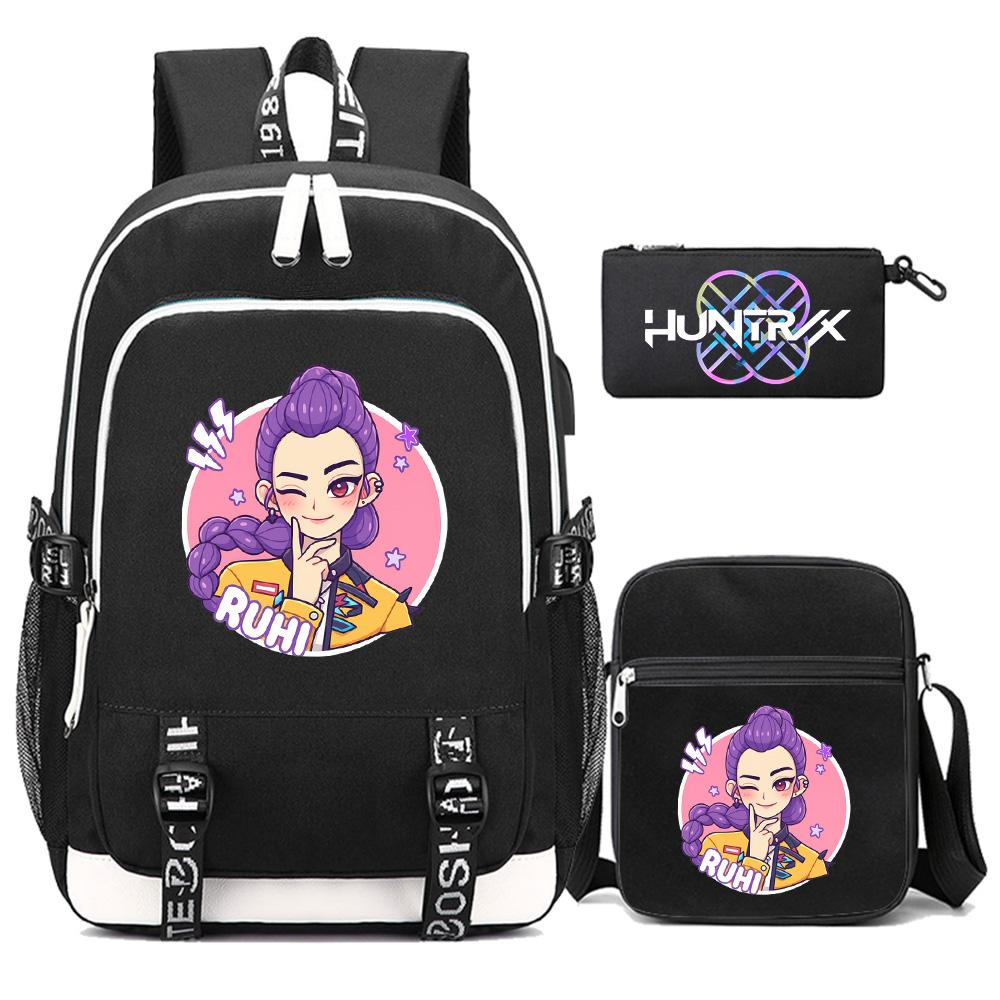 3Pcs/set Anime Kpop Printed Backpack with Shoulder Bag Pencil Case for Teenager Girl Boy Bookbag Large Capacity Waterproof Travel Bag Kid Gift Mochila