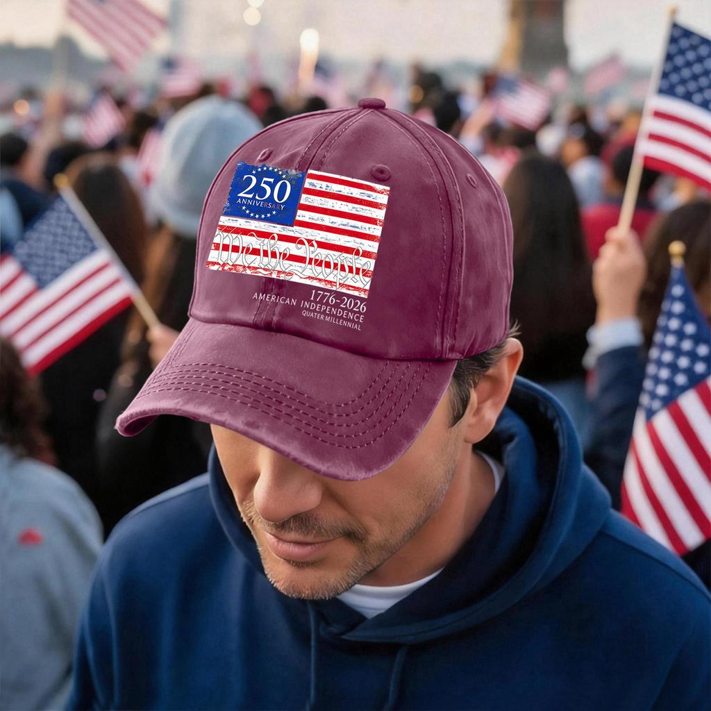 Adjustable Baseball Cap with 250th Anniversary American Independence Flag Print Unisex Casual Cotton Hat for Outdoor Activities
