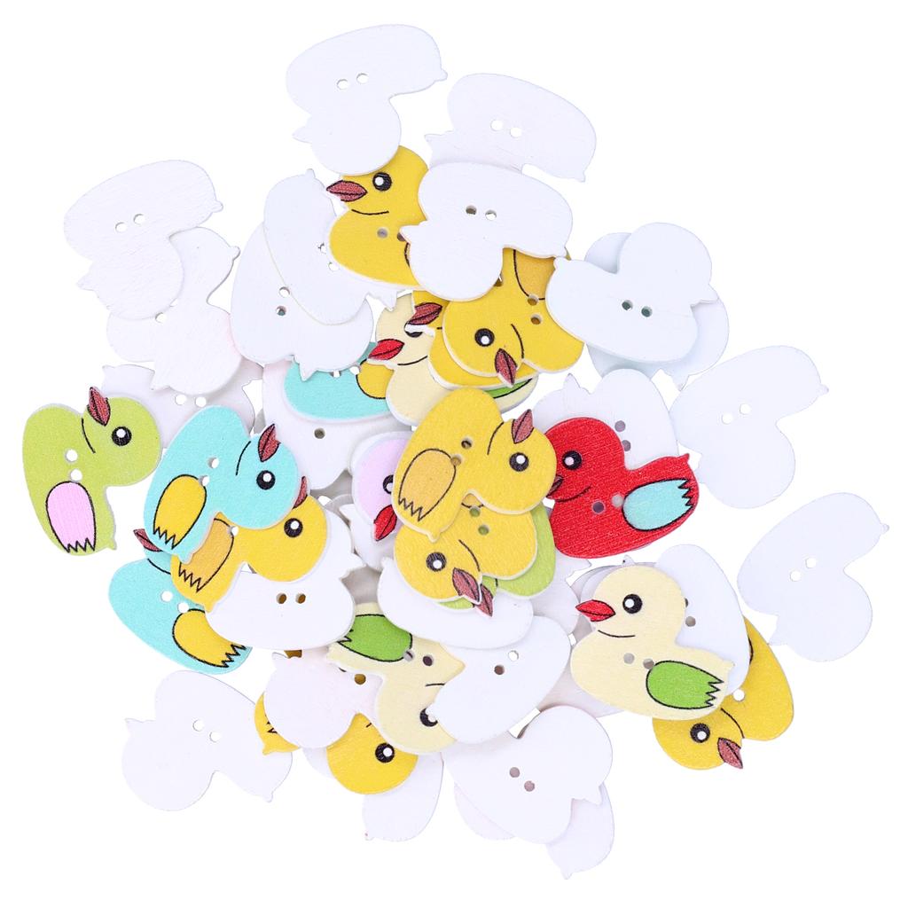 50Pcs DIY Wood Buttons Cute Cartoon Duck Pattern Buttons for DIY Crafts Scrapbooking