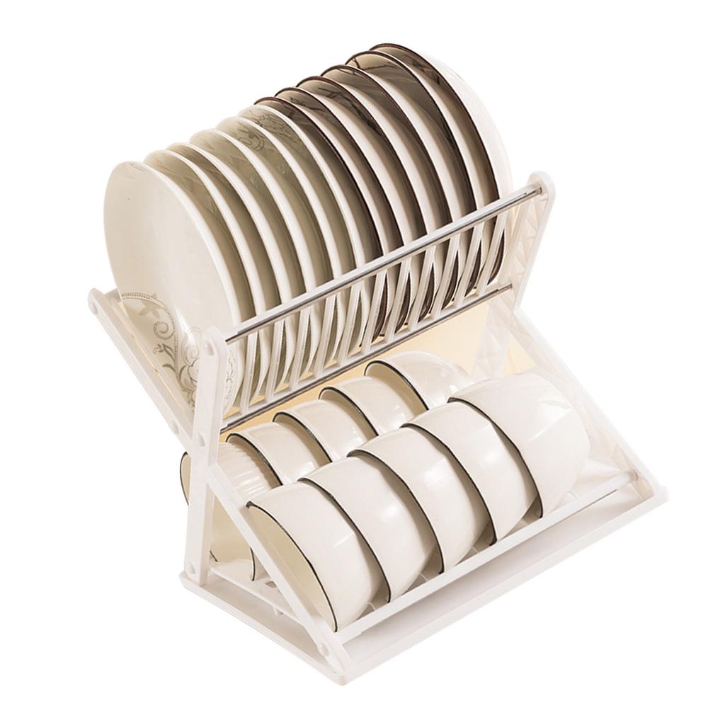 Double Layer Bowl Rack Multifunctional Dish Drying Rack Stainless Steel Dish Drainer for Kitchen Counter