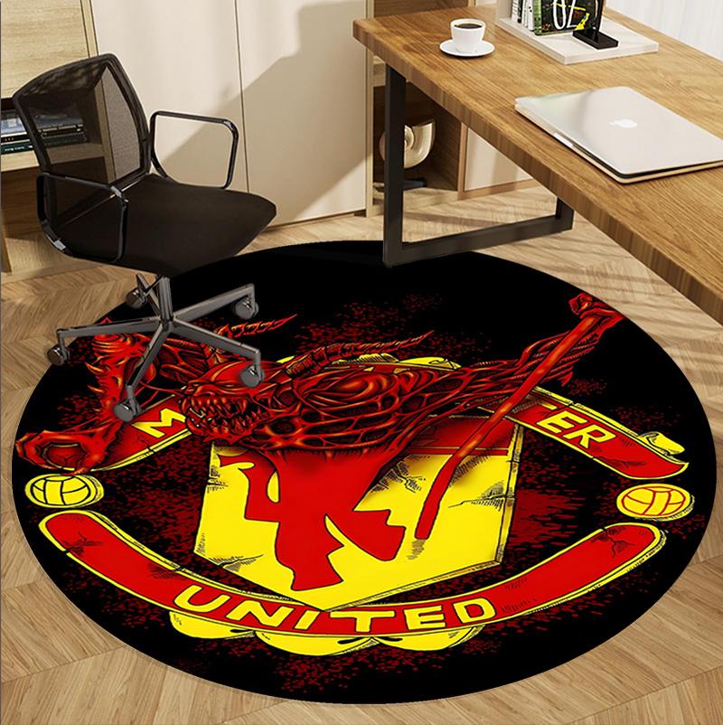 Football United F.C Pattern Round Rug, Indoor/Outdoor Mat, for Picnic, Gameroom, Bedroom, Office, Living Room, Home Decor Carpet, Birthday Gift