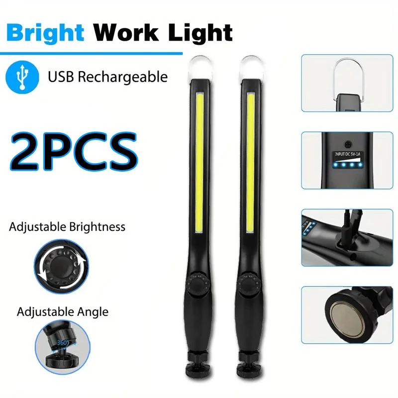Rechargeable COB Work Light - 700LM Brightness Magnetic Base&Hook,Dimmable Emergency Light for Car Repair Inspection Camping