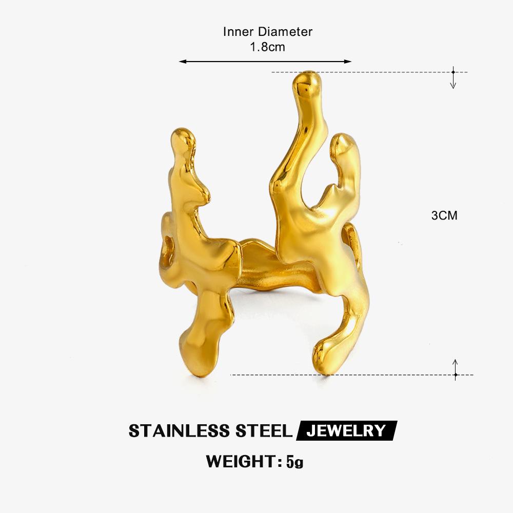 Vintage Stainless Steel Brown Stone Rings for Women Gold Color Geometric Metal Irregular Texture Open Rings Aesthetic Jewelry