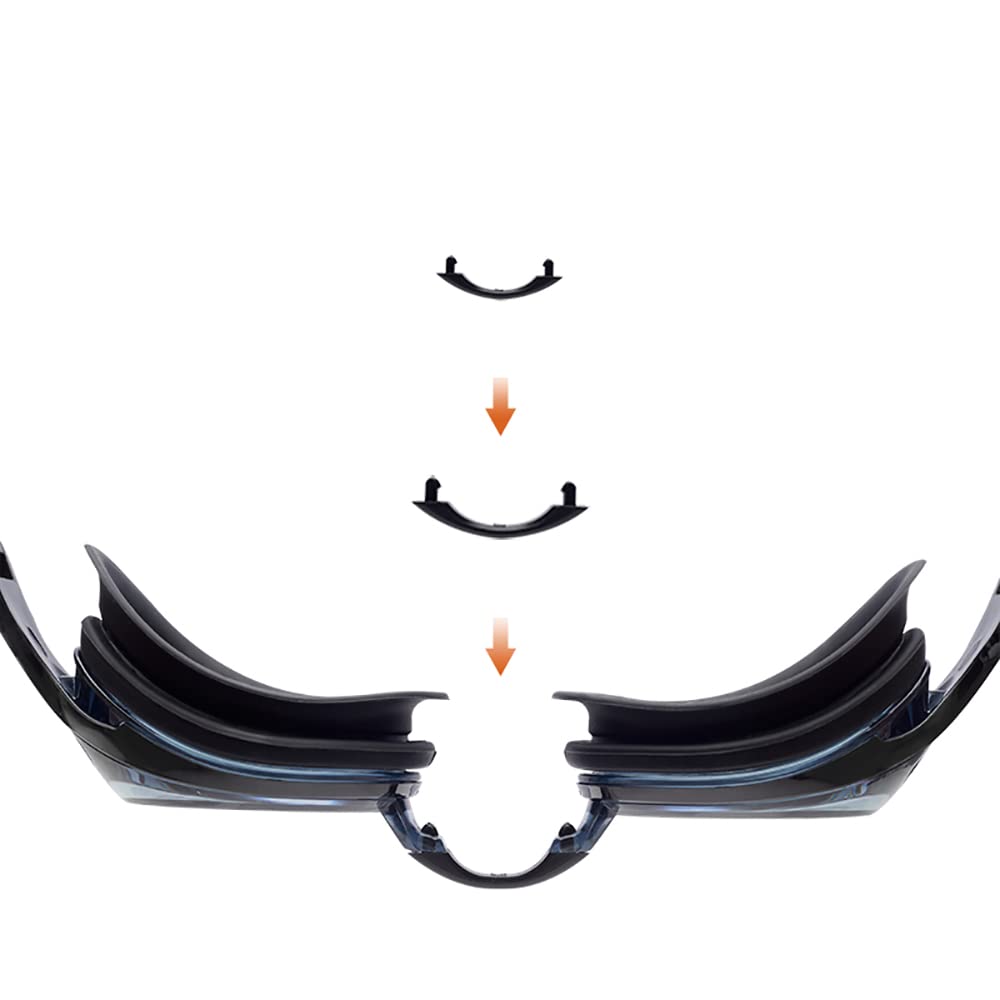 HAMIZON Swimming Goggles with Prescription 3 Nose Nose and Case Included Lenses, Anti-Fog, Sizes, Strap, Clip, Earplugs, (-1.5)