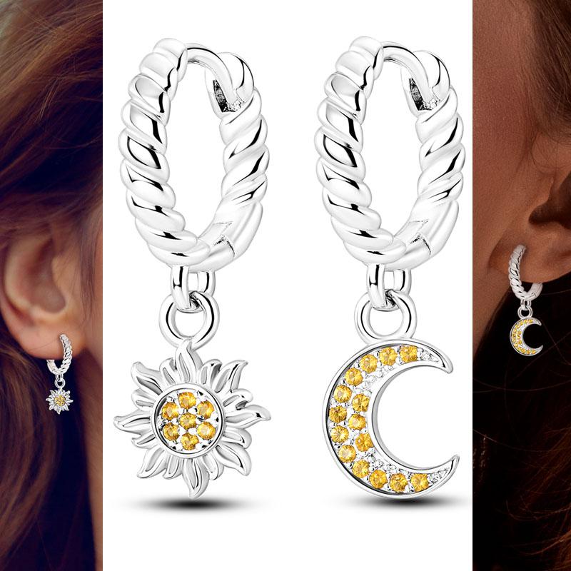 Stars Moon Sun Stud Earrings 925 Silver Hoop Earring Zircon For Women Making Jewelry Gift For Girl Women