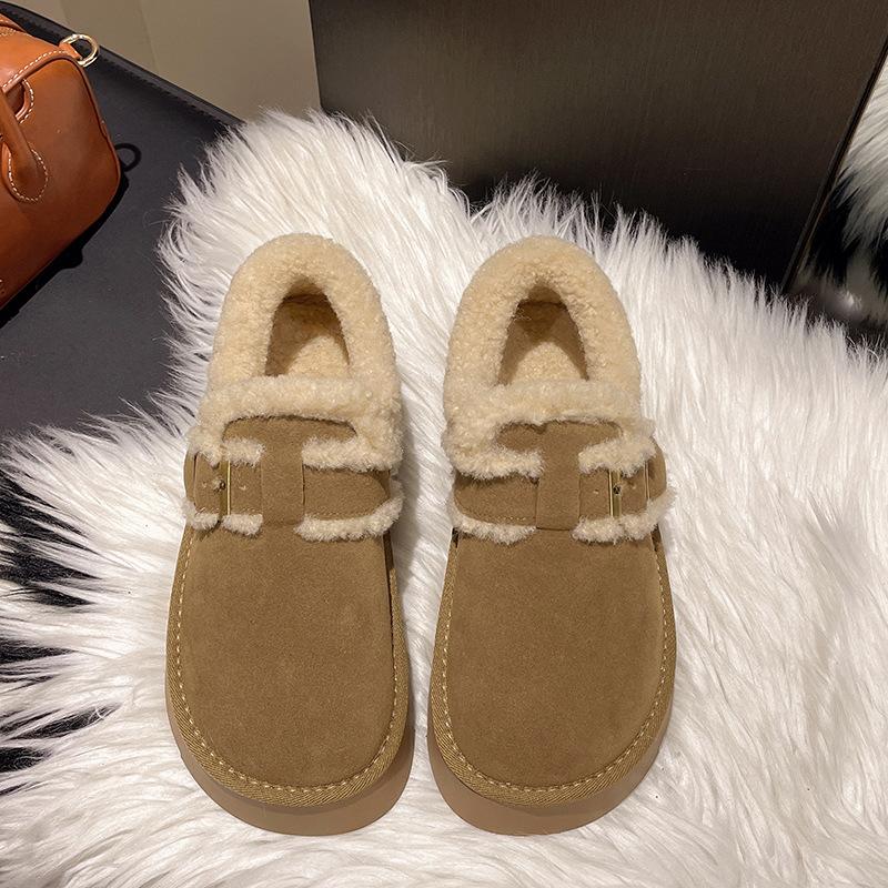 Women's Belt Buckle Fashion Lightweight Soft Sole Winter Warm Fur One Snow Boots Padded Lined Non-slip Casual Sports Cotton Boots Fur Shoes