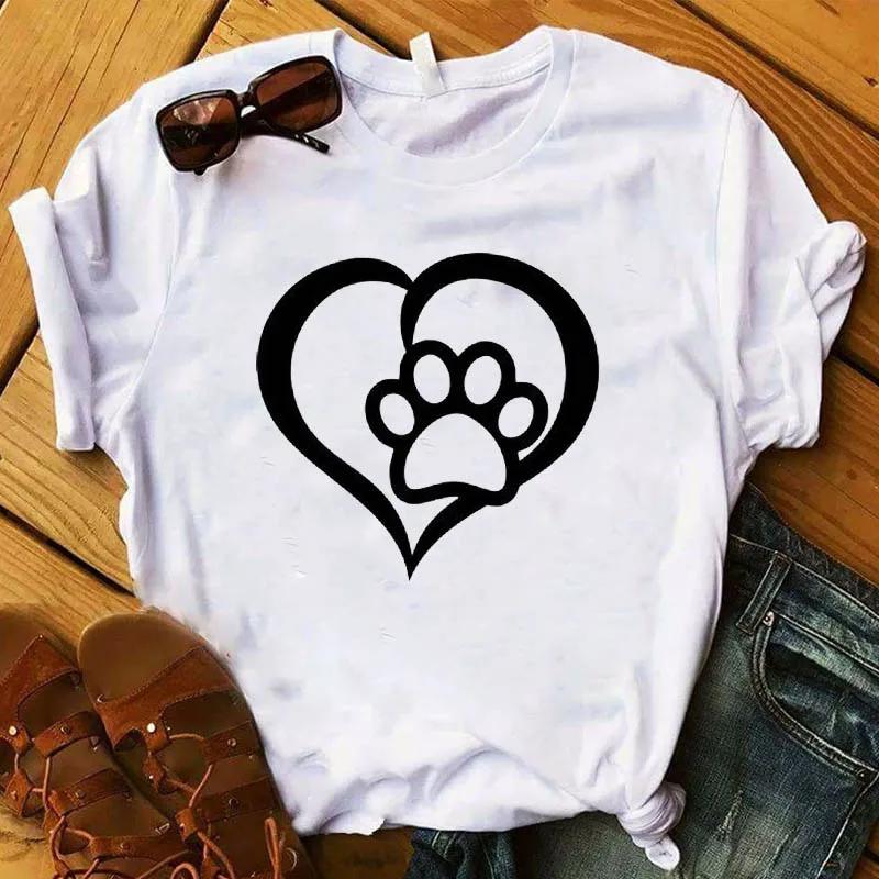 Women T Graphic Flower Never Walk Alone Dog Paw Fashion Printed Top Tshirt Female Tee Shirt Ladies Clothes Tshirt