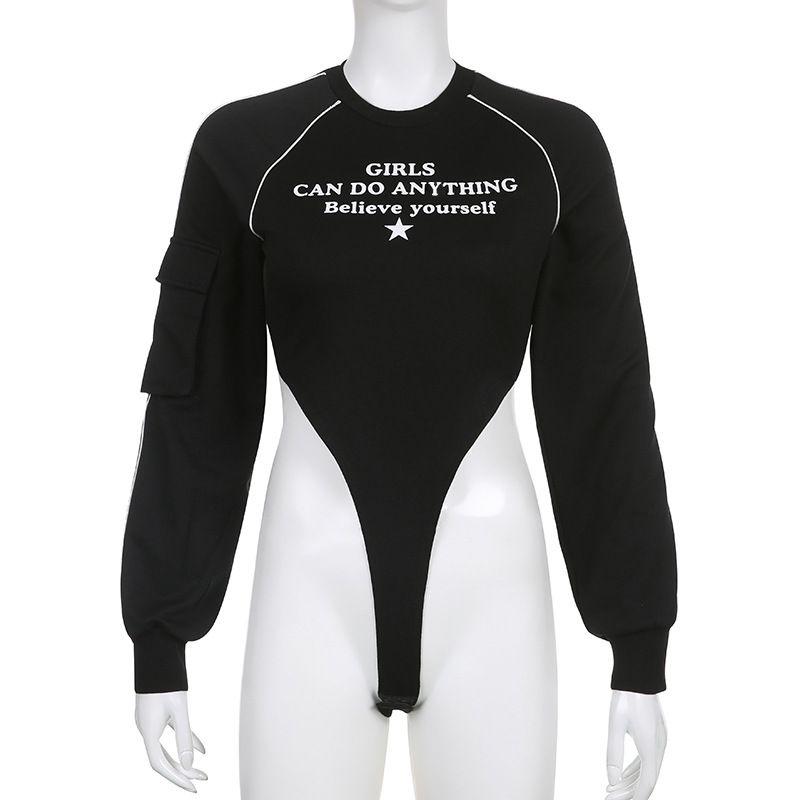 

Женский комбинезон с длинными рукавами, облегающего кроя, с принтом и светоотражающей полосой Black S