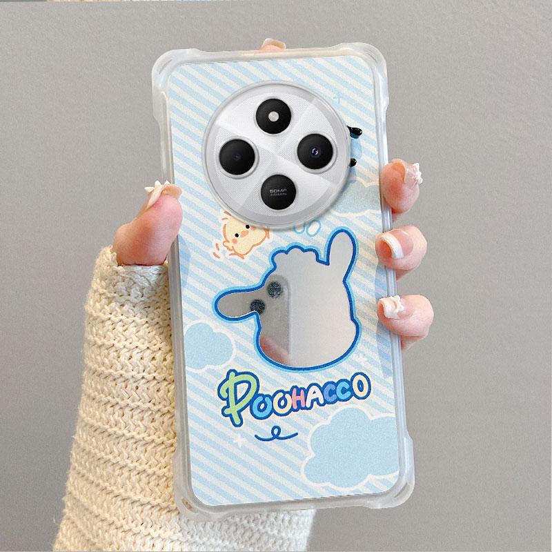 KEYSION Crossbody Strap Phone Case for Redmi 14C Cute Cartoon Long Lanyard Mirror Shockproof Cover for Xiaomi POCO C75