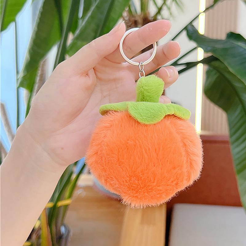 Small Persimmon Fruit Plush Pendant Creative Doll Key Chain School Bag Hanging Gifts Kids Toys