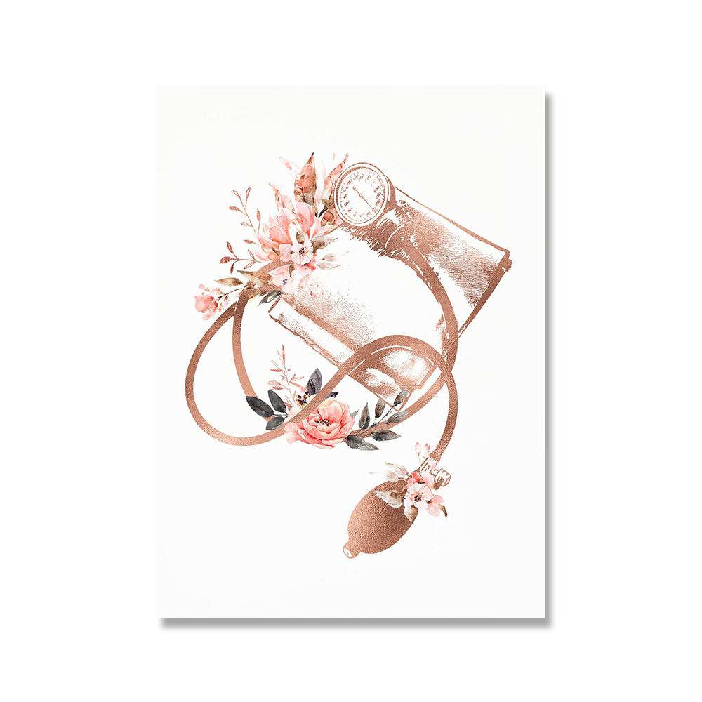 Heart Stethoscope EKG Flower Medical Posters Prints Doctor Gift Wall Art Pictures Canvas Painting For Cardiologist Office Decor
