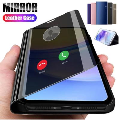 Book Transparent Mirror Leather Flip Case For Samsung Galaxy A05 A05S A15 A25 A35 A55 A 55 5G Clear Full Body Protection Cover