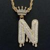 Stylish Hip Hop Zircon Crown Pendant Necklace with 26 English Letters for Women