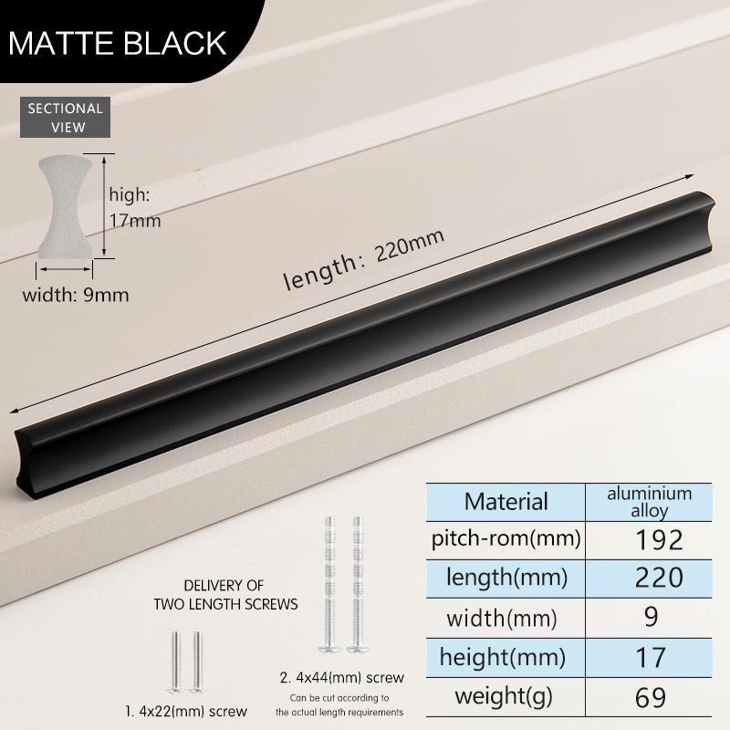 Simple Modern Cabinet Door Aluminum Alloy Handles Wardrobe Long Handles Length Of 500mm Black Drawer Pulls Kitchen Cupboard Pull