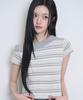 ILLIGO One-Shoulder Studded Stripe Top Grey Ivory