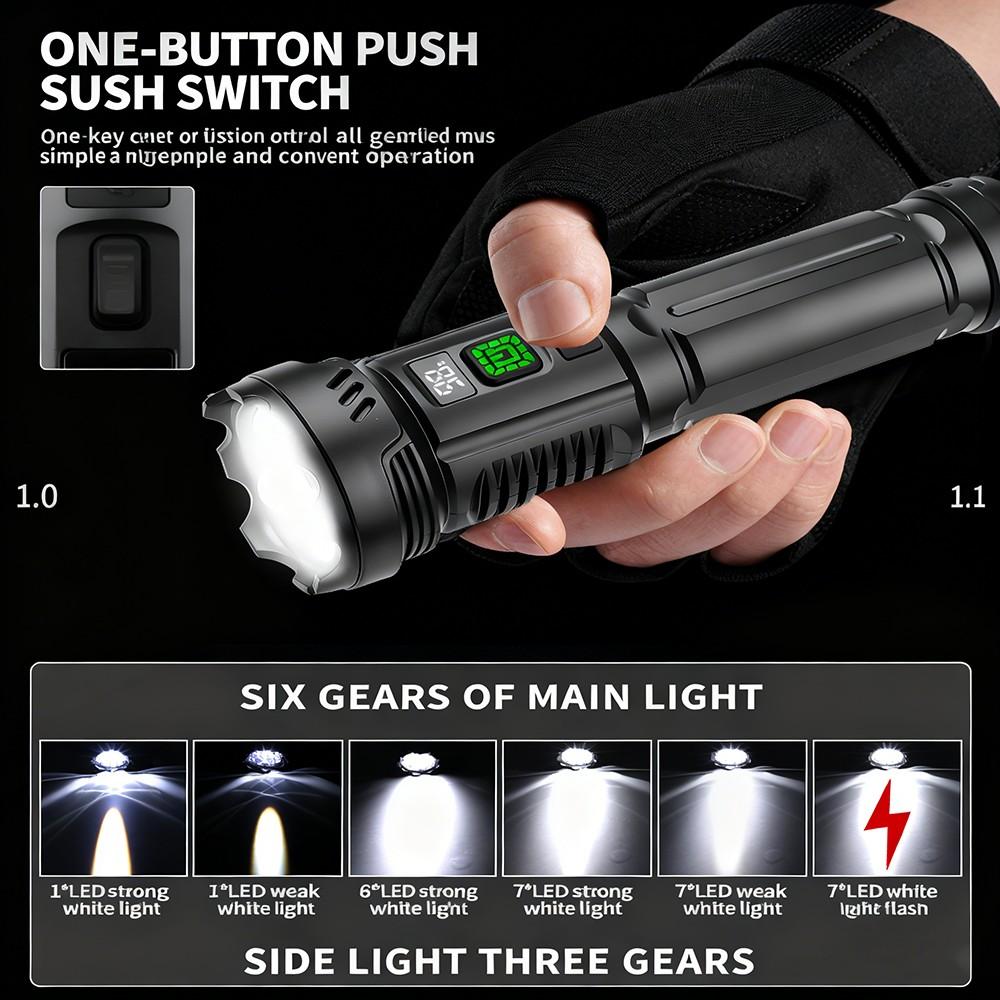 High Power Rechargeable Tactical Flashlight, Zoom LED Flashlight with Built-in Battery for Outdoor Camping Fishing Hiking
