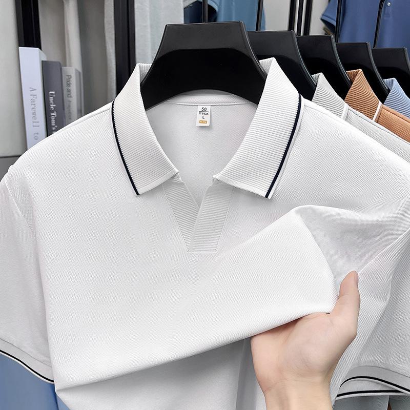 Men s Summer Silk Blend Short Sleeve Polo Shirt - Breathable, Solid Color with Lapel 3XL