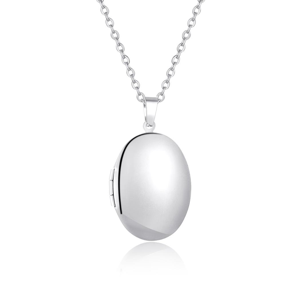 Personalisierbare ovale Medaillon-Fotoanhänger für Damen und Herren Glänzende Edelstahl-Halsketten für Muttertag Vatertag