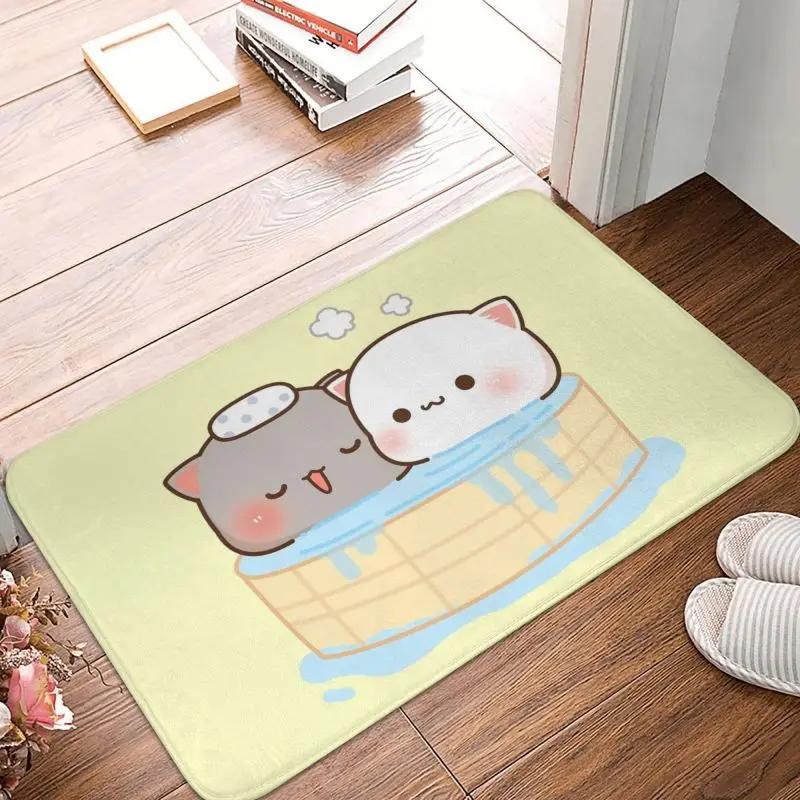 Mochi Cat Peach and Goma Front Door Floor Entrance Mat Interior Kitchen Bathroom   Bedroom Rug Living Room